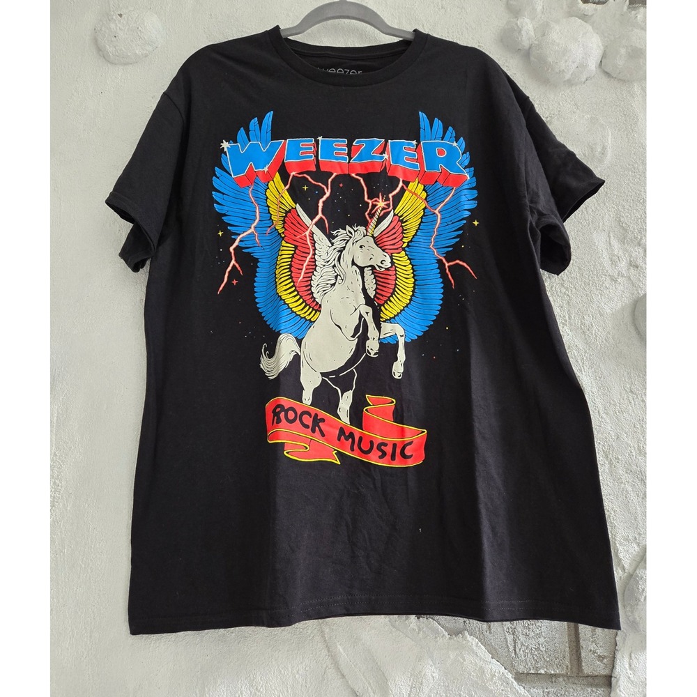 Weezer Rock Music Winged Unicorn Graphic T-Shirt Black Mens Large